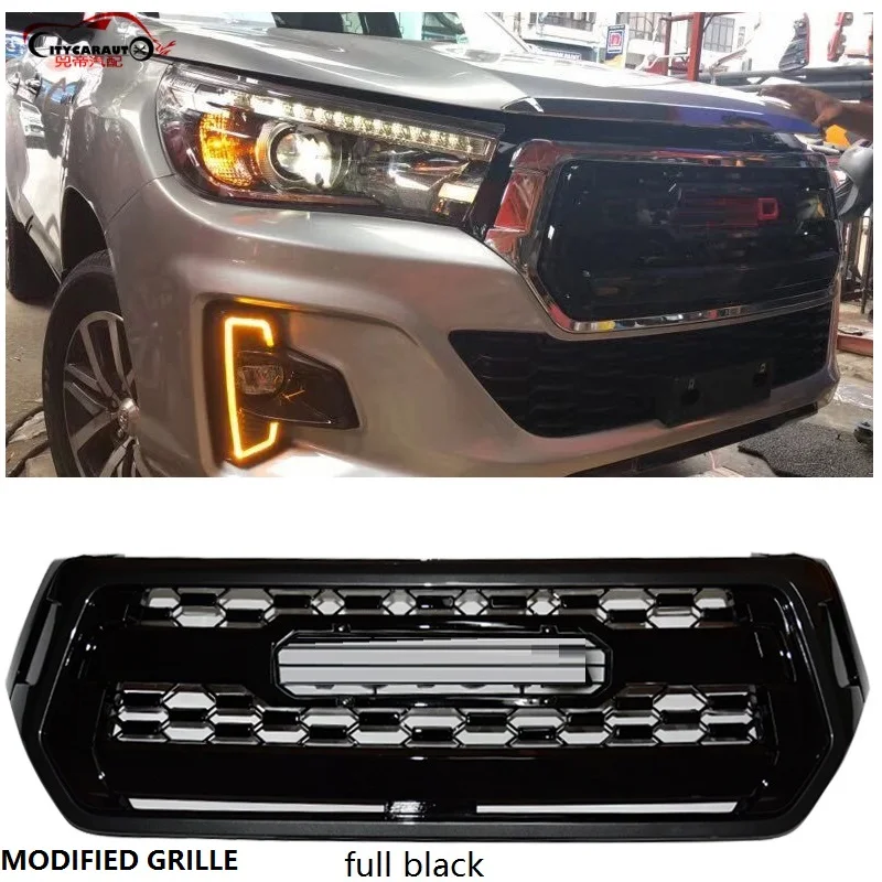 

OWN DESIGN MODIFIED BUMPER FRONT RACING GRILL GRILLS ASB MASK FIT FOR HILUX ROCCO auto grille 2018 front bumper car accessoires