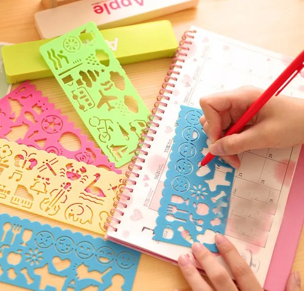 

4 pcs/lot Cute Drawing Template Stencils Ruler Drafting Tool Stationery For Student Painting Supplies Creative Gift
