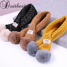 Doitbest От 2 до 9 лет дети зима полые сетки трикотажный зимний шарф теплый Hairball шарфы дети мальчик девочки воротник WJ8571