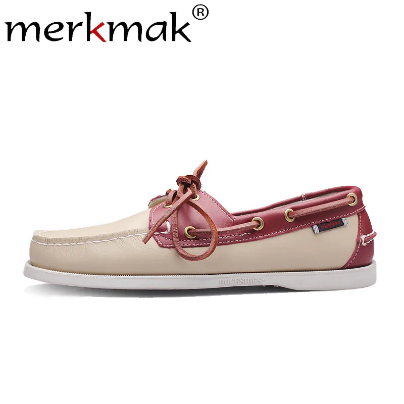 Merkmak Spring Solid Men's Boat Footwear Fashion Genuine Leather Loafers Slip On&Lace Up Casual Shoes Man Comfortable Lazy Shoes