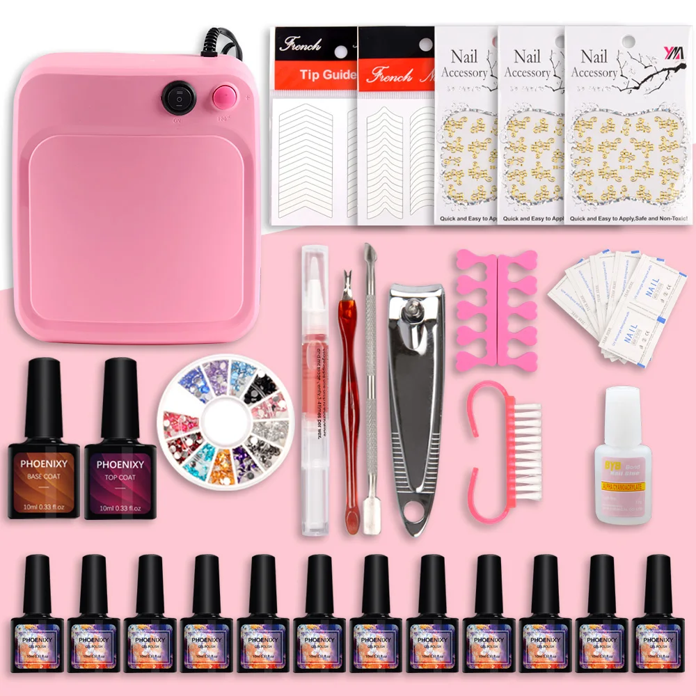 Инструменты для маникюра 36 Вт УФ-сушилка лампа 12 шт. Гель-лак для ногтей 10 мл основа Топ Гель-лак для ногтей набор