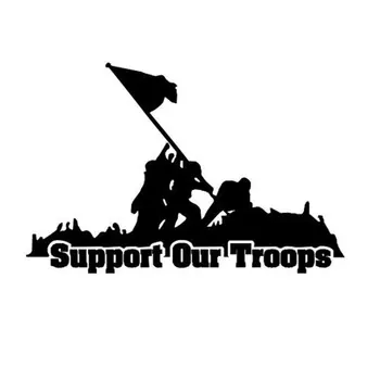 

13.7CM*8.9CM Support Our Troops 8 Inch Vinyl Sticker Military Gun Troop America Car Stickers Car Syling Black Sliver C8-0443