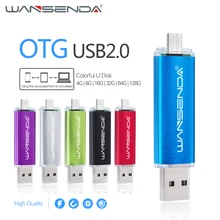 Флеш-накопитель USB Wansenda OTG USB 2,0, 4G, 8G, 16G, 32G, 64G, 128G, 256G, двойная металлическая Флешка для смартфонов/планшетов/ПК
