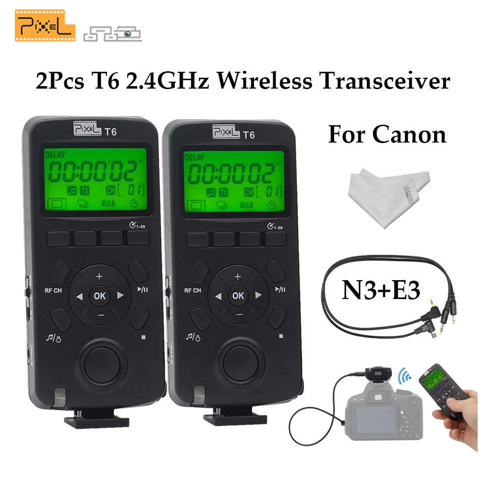

Pixel T6 E3+N3 2PCS LCD 2.4GHz Wireless Transceiver Timer Shutter Release Control For Canon DSLR Cameras VS TW-283 T8 TW-830