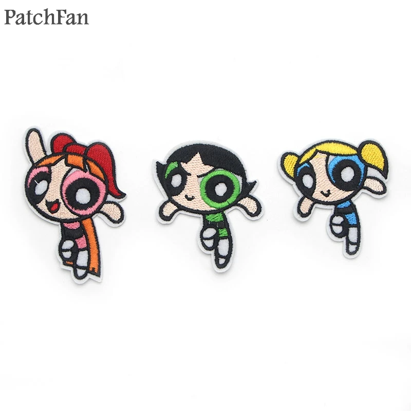 A0201 Patchfan The Powerpuff девочки, наклейка вышитая DIY железная/нашивка аксессуары новейшие популярные лоскуты аппликации