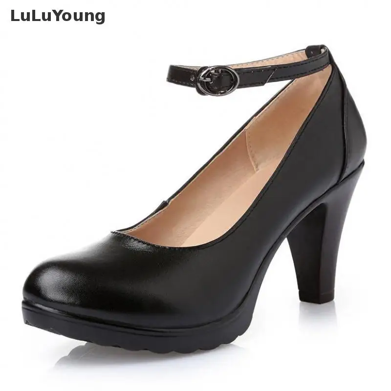 Black Dress Shoes Genuine Leather High Heels Women Working Shoes Sy ...