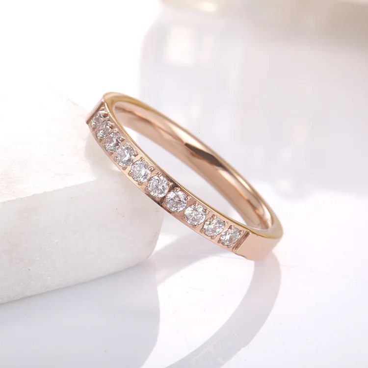 JeeMango титановая сталь проложить Установка кубического циркония парное кольцо с кристаллом розовое золото обручальные свадебные кольца для женщин BXJ18