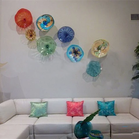 

Modern Flower Plates Wall Art Colorful Tiffany Luxury Hanging Plates Wall Art Murano Glass Plates for Living Room Dining Room