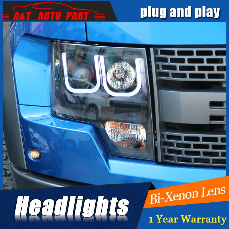 Discount new front light car styling for ford F150 headlights 2009-2014 bi xenon lens led high beam H7 xenon head lamps For F150 led drl 1