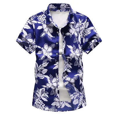 17 цветов, летние пляжные Гавайские мужские рубашки с коротким рукавом, футболка с цветочным принтом, праздничные рубашки Camisa Hawaiana, брендовые рубашки 6XL 7XL - Цвет: 6917 blue