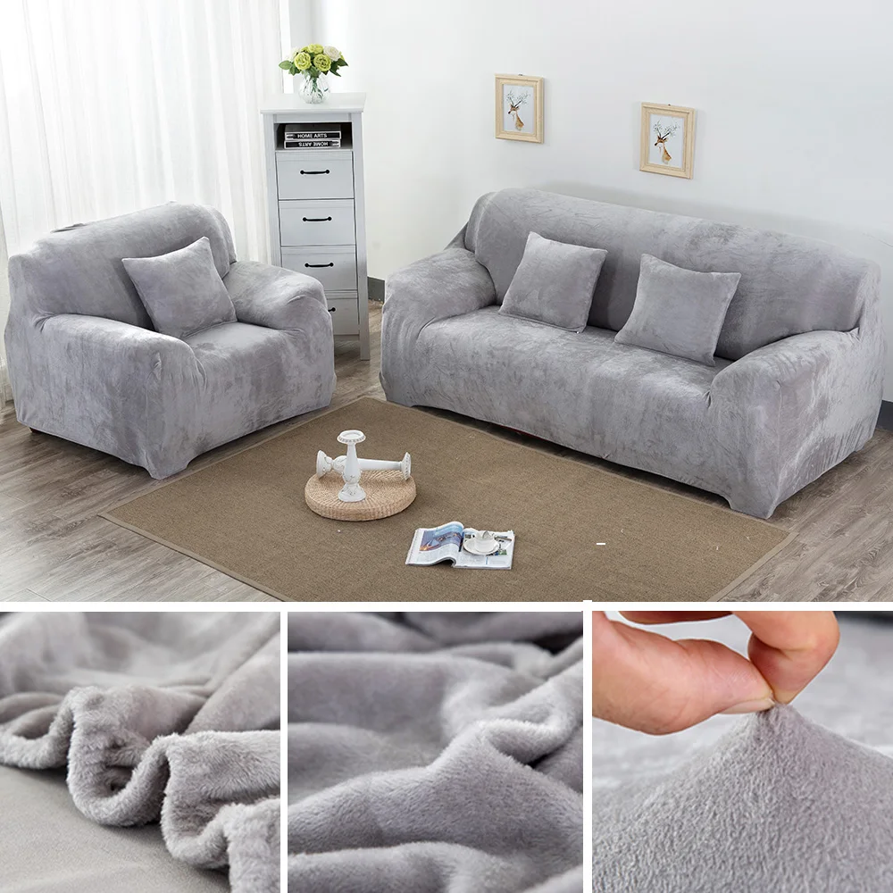 

Solid Color Plush Thicken Elastic Sofa Cover Universal Sectional Slipcover 1/2/3/4 seater Stretch Couch Cover for Living Room