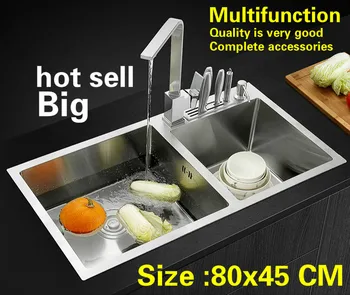 Buy Free Shipping Apartment Kitchen Manual Sink Double Groove Multifunction Do The Dishes 304 Stainless Steel Hot Sell 80x45 CM