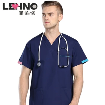 

Brands LEHNO New Wash Clothes Mens' Scrub Sets Loose Short-sleeved Brush Coat+Pant Surgical UniformsCommfortable