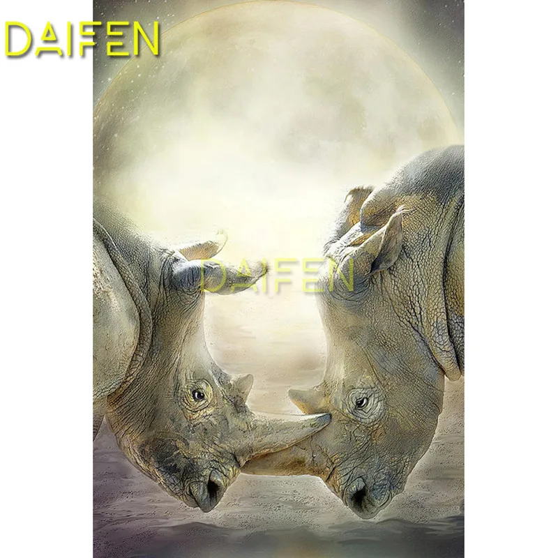

Full Round Diamond painting Full Square Diamond embroidery Cross stitch rhinoceros fighting moon love DIY 3D Diamond mosaic