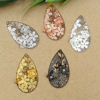 

45*27mm Vintage Filigree Teardrop Flower Charms Blanks Metal Bu Yao Hair Sticks DIY Jewelry Accessories Findings Multi-color