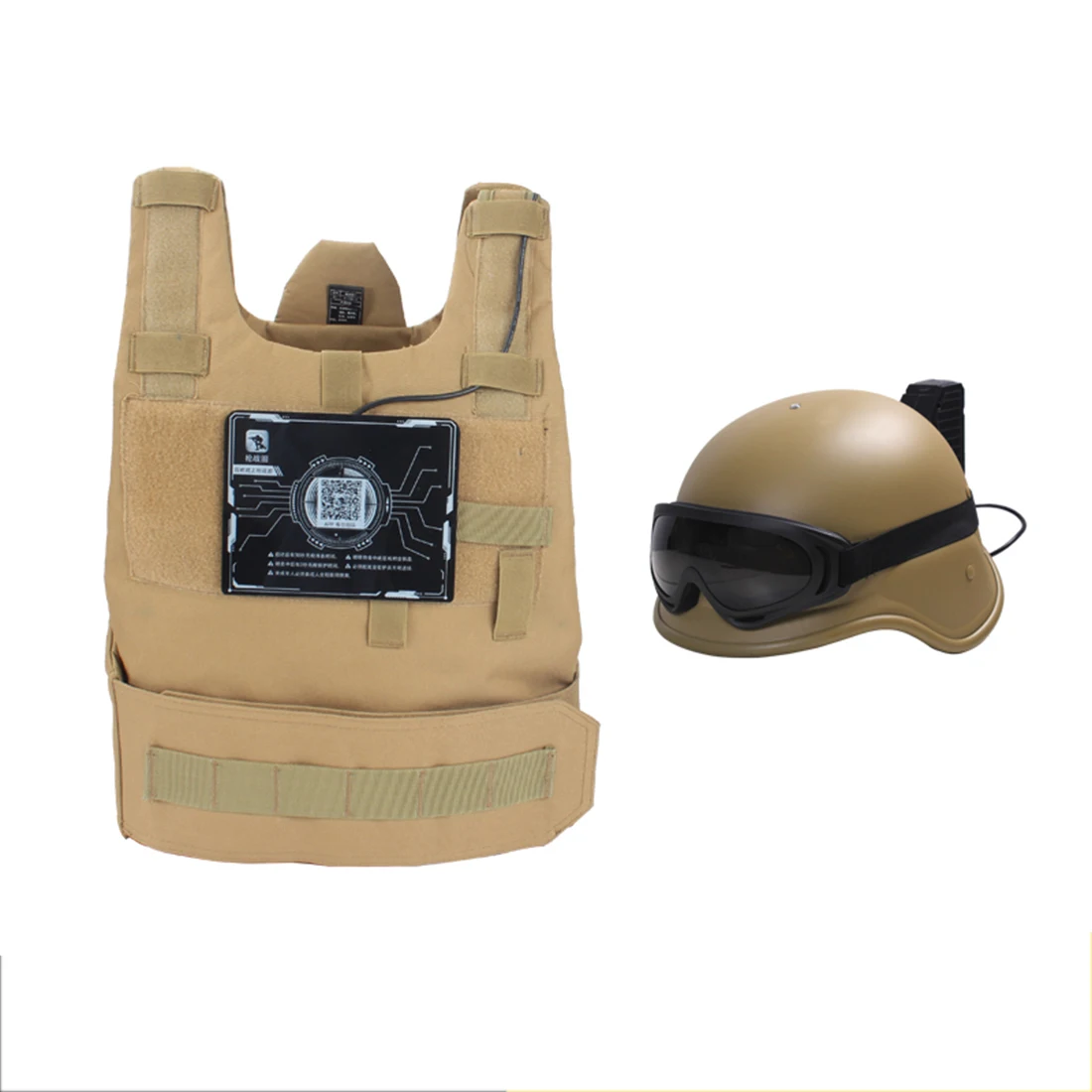 

Upgraded Version Induction Helmet Armour With Goggles Set Outdoors Tactics Accessories High Quality - Tan + Black