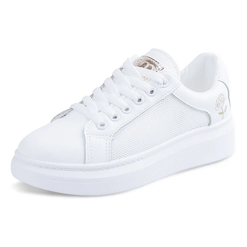 

Women Casual Shoes 2019 New Women Sneakers Breathable PU Leather Platform White Zapatos Mujer Soft Footwears Rhinestone