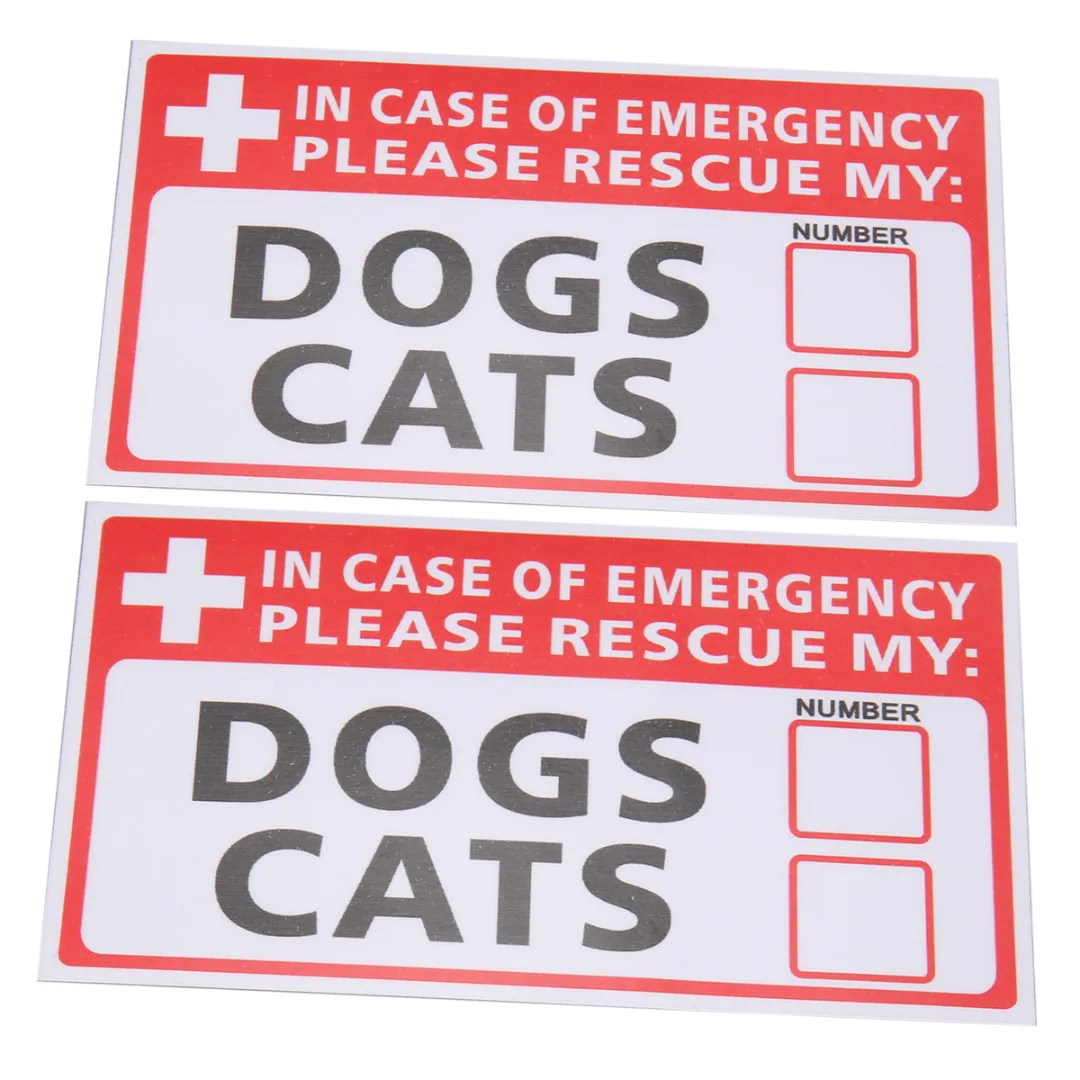 2pcs Safurance Emergency Pet Rescue Decal DOG CAT Vinyl Sticker Label Signs Safety Warning 74*125mm For Security Safety