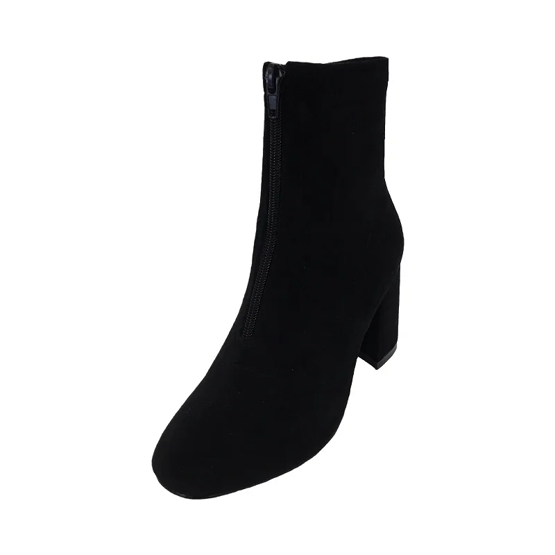 

2019 autumn and winter Martin boots wild round head suede thick with low tube women's booties black ljj 0219