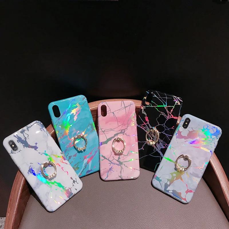 AIBOULLY Laser marble pattern colorful phone case FOR iPhone 6g 6s 6p 6sp 7g 8g 7p 8p x xs max xr cases with Ring bracket | Мобильные