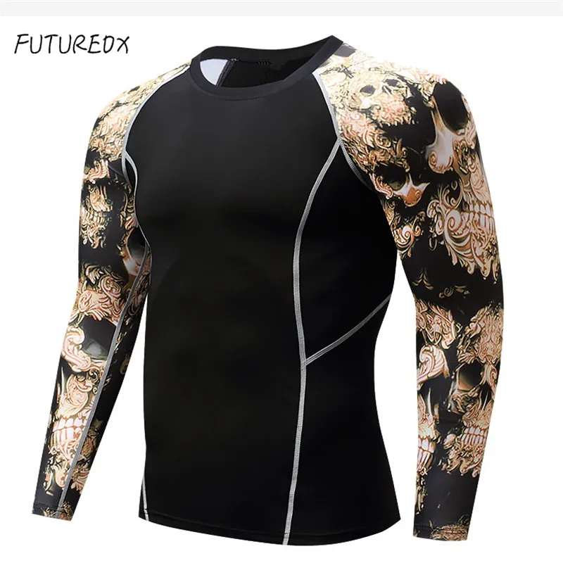

2018 new long-sleeved sports shirt men and women quick-drying bicycle skull gym clothing fitness men Rashgard tights sweatshirt
