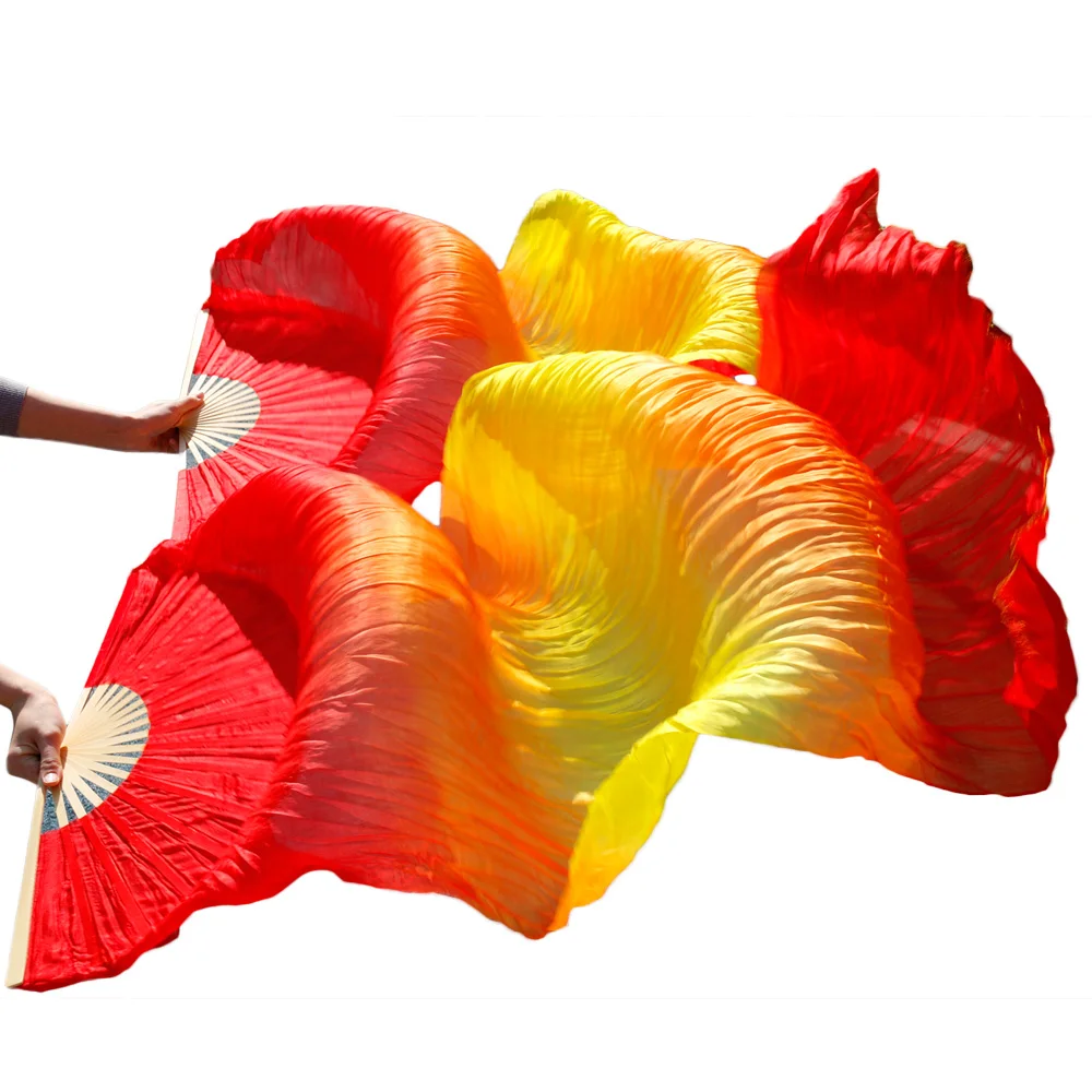

High selling women Quality Silk Belly Dance Fan Dance 100% Real Silk Veils 2-inch on colorful veil 1-pair 180*90 cm R-O-Y-O-R