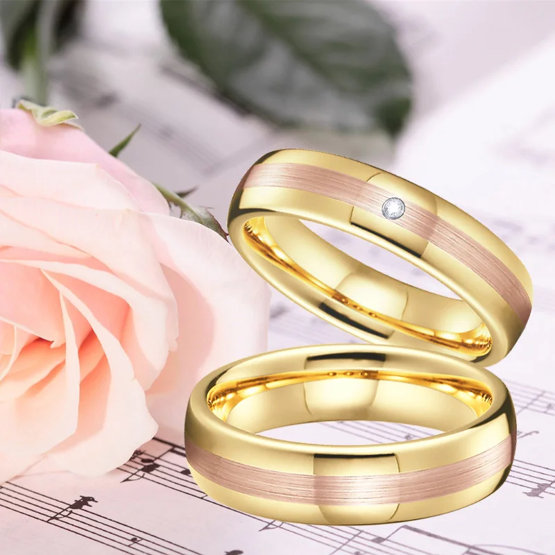Men's jewelry Wedding Band Tungsten Ring Bridal set rose yellow gold color bague anel anillos Couple Rings for women (6)