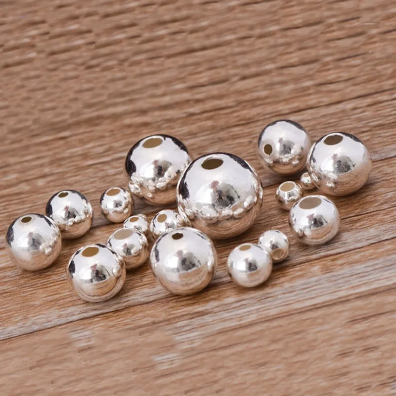 925 Sterling Silver Beads Round 2//3/4/5/6/7/8/10/12/14/16mm DIY