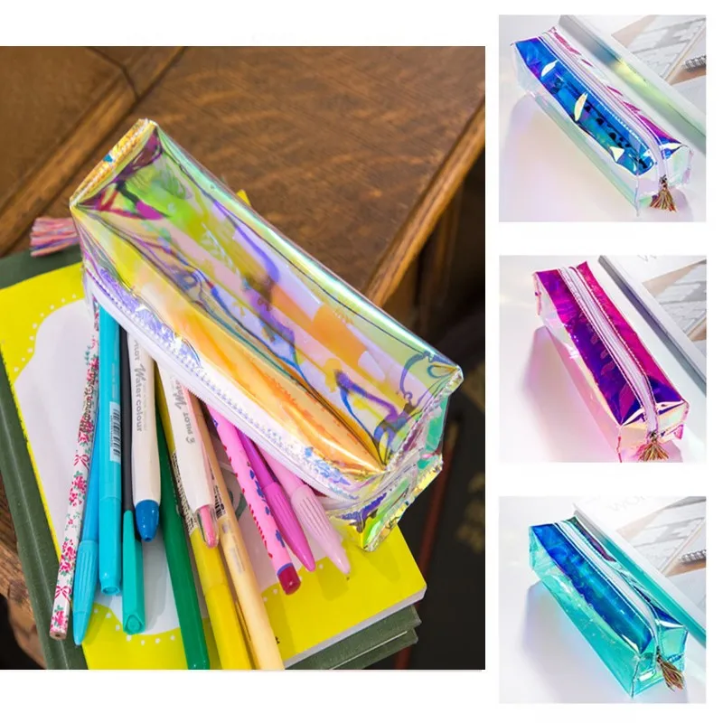 Iridescent Laser Pencil Case PU Office School Supplies Stationery