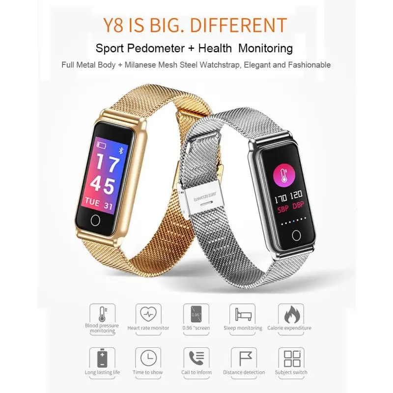 

IP67 Waterproof Smart Watch Fitness Bracelet Heart Rate Monitor Blood Pressure Band Pedometer Bluetooth for IOS Android Phone Y8
