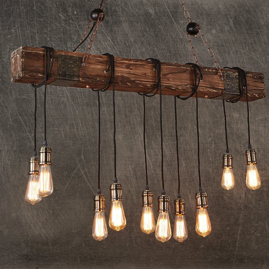Деревенский Цвет дерева висящий мульти Подвески Edison луч 10 светильник E26/E27 лампы