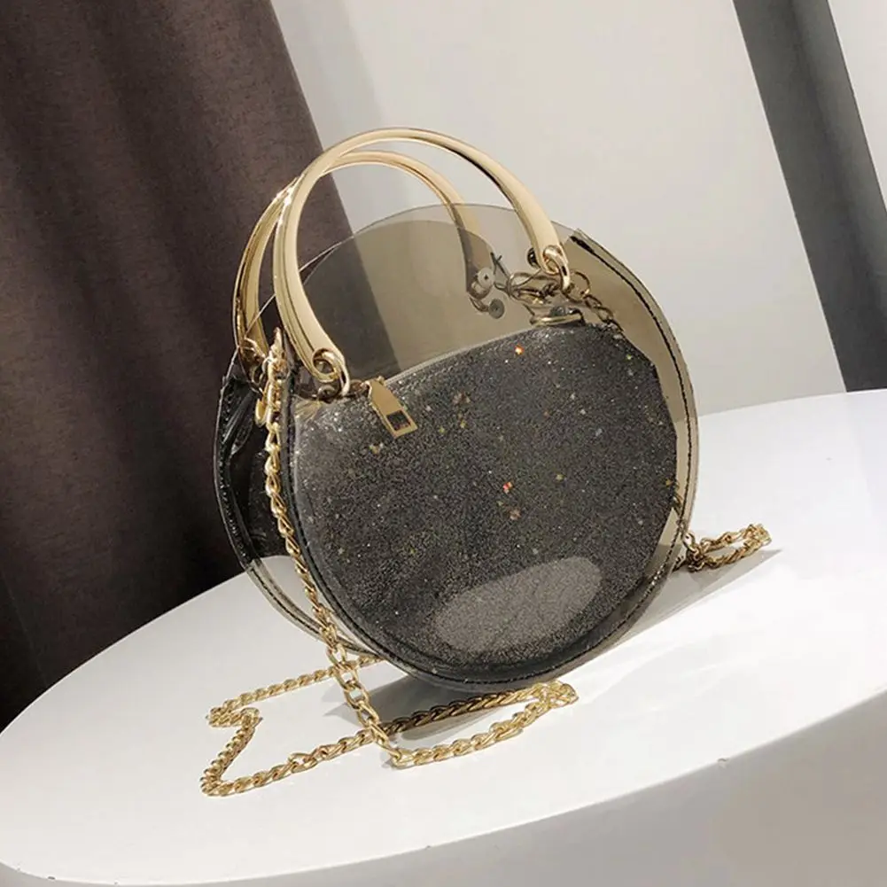 

Round Clear Crossbody Bag Messenger Handbag Tote Shoulder Money Bank with Inner Bag, Transparent, Waterproof (Black)