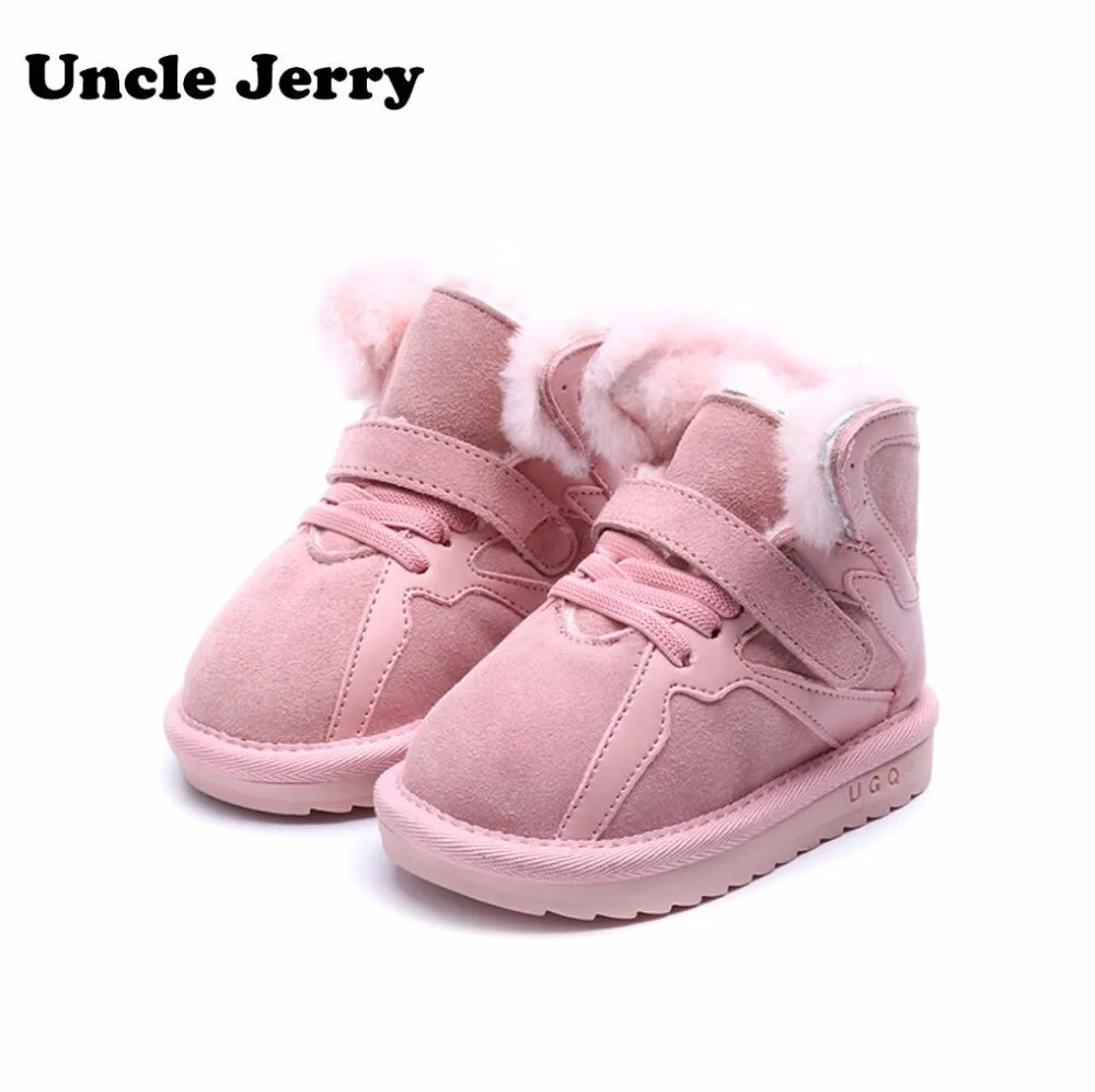 

UncleJerry Winter Fashion boys girls snow boots child shoes warm plush soft bottom baby boots genuine leather snow boot for baby