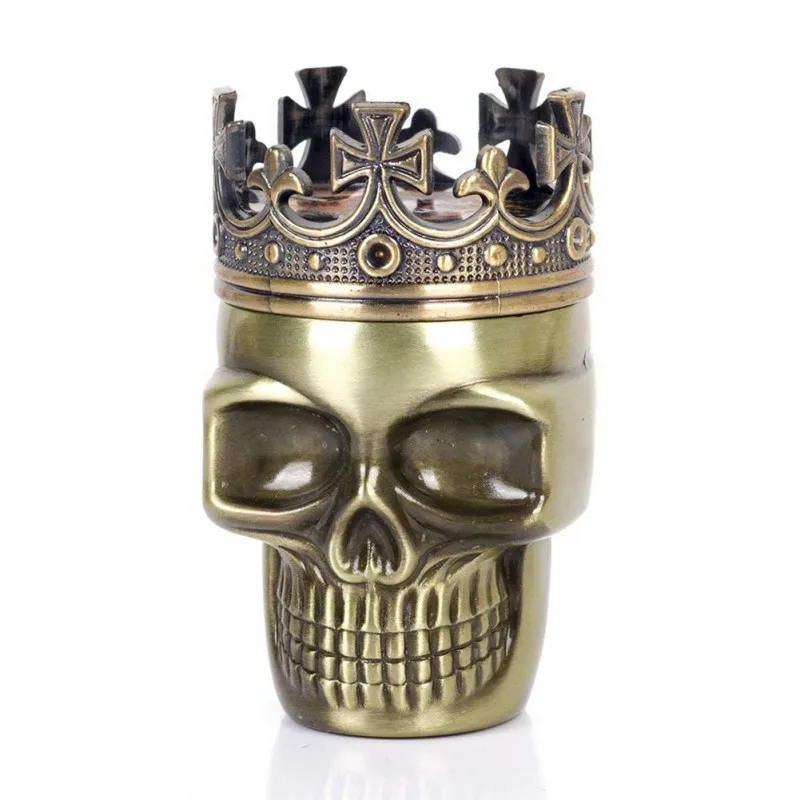 Skull King Herb Grinder - Metal, 45mm Diameter with 2 Layers in Gold & Bronze