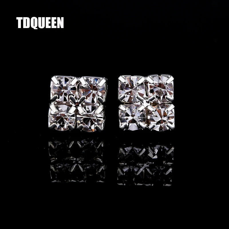 

TDQUEEN Stud Earrings for Women Crystal Rhinestone Silver Plated Square Earring Brincos Small Ear Stud Earrings