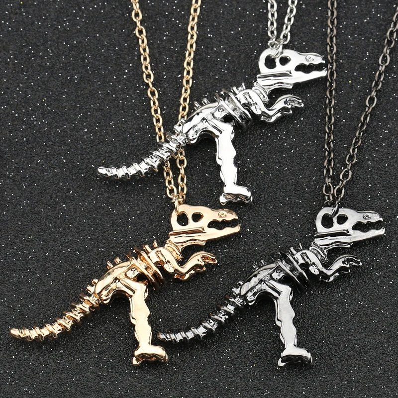Ожерелье с динозавром, тираннозавр, Рекс, скелет, серебро, золото, черный, оружейный цвет, Кулон, модное, панк, готическое, ювелирное изделие для женщин