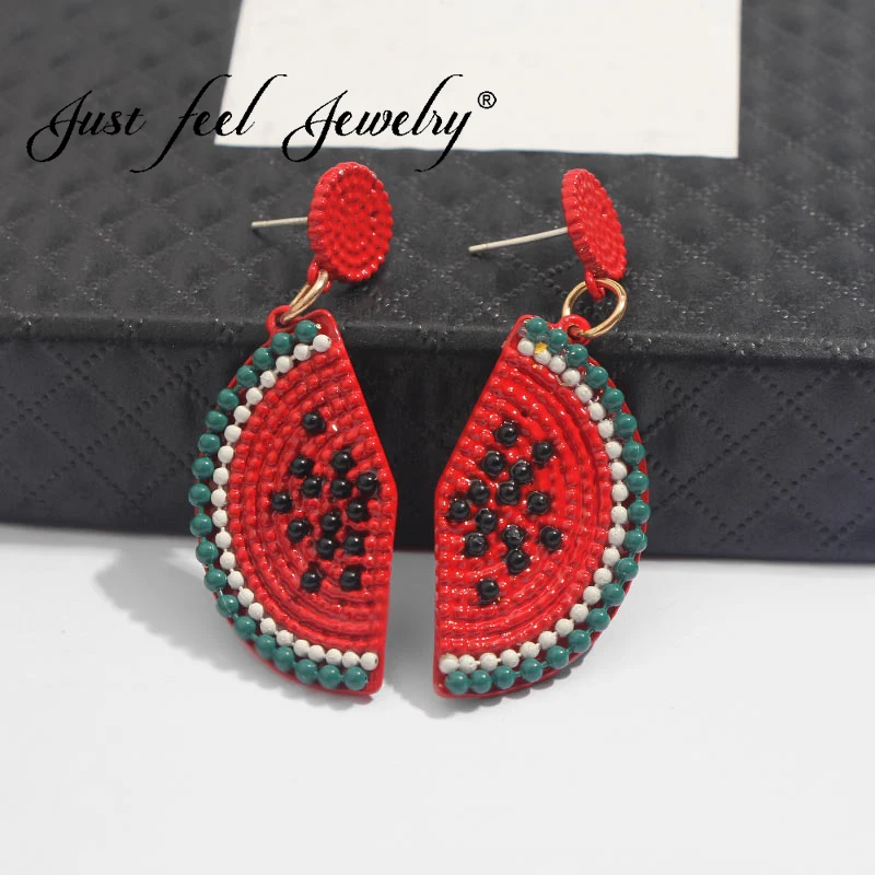 

JUST FEEL New Trendy Handmade Fruit Beaded Dangle Earrings Women Bohemian Wedding Special Strawberry Watermelon Earring Jewelry