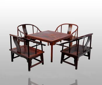 

Square Tables with round legs and low Armchair 5-pieces sets Home Furniture 8 people Living/dining chair&desk set Solid Rosewood