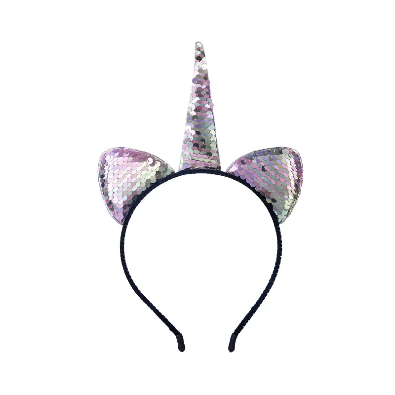 Модная повязка на голову, повязка на голову с пайетками Рог единорога цветочный KidsHeadwear вечерние кошка повязки на голову, Детские аксессуары для волос для детей - Цвет: B7