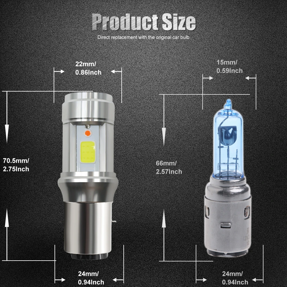 1pcs Motorcycle LED Headlight BA20D COB LED Glass Lens Bulbs High/Low Fog Lamp White + Blue Light DC 9-18V 3000LM Super Bright