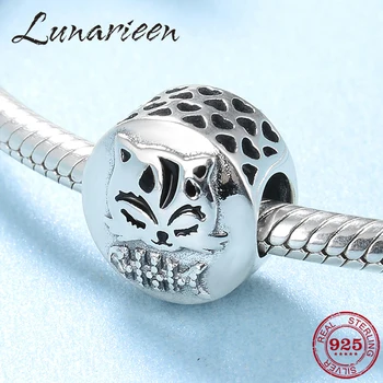 

Authentic 925 Sterling Silver hollow hearts Cat with fish Beads for Jewelry making fit Original Pandora Charm Bracelets