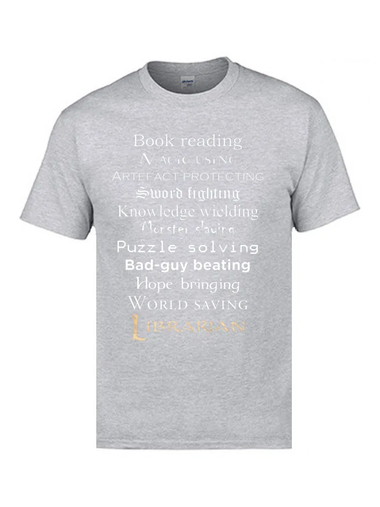 Librarian white text 8095 Tops Shirts Discount O Neck Casual Short Sleeve 100% Cotton Men's T Shirt Group Tee-Shirts Librarian white text 8095 grey