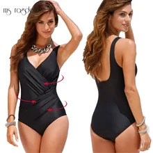 Plus Size Swimwear Women 1 One Piece Swimsuit 2017 Solid Big Swimwear Large Size Vintage Retro Swimsuit Bathing Suits Swim Black