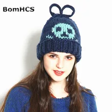 BomHCS череп ручная шапочка женские зимние теплые толстые вязанные шапки кепки