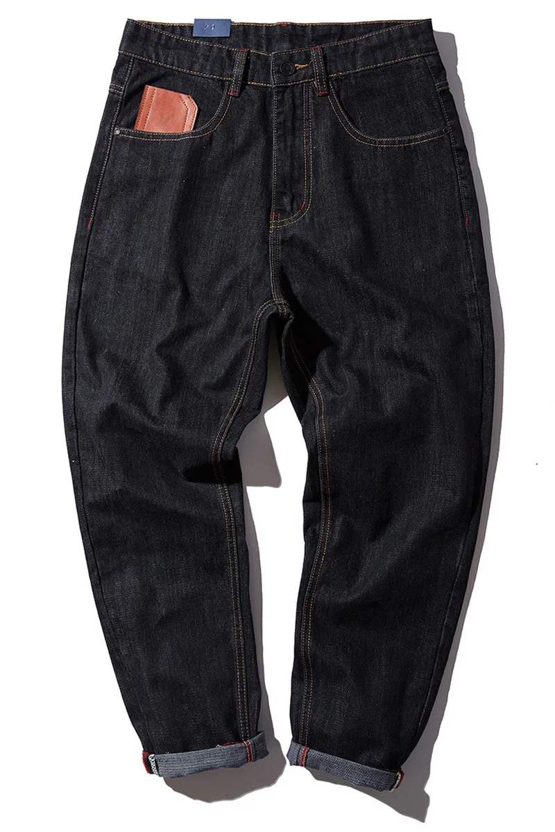 Loose Hip-hop Harem Pants Fashion Casual Solid Washed Patchwork Jeans Trousers with Pockets Streetwear Large Size XS-4XL (34)
