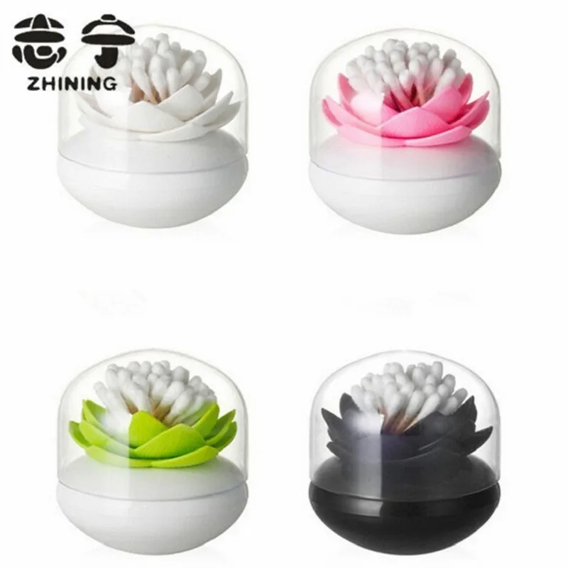 Plastic toothpick holders creative lotus flower design shape cotton swab holders with lid