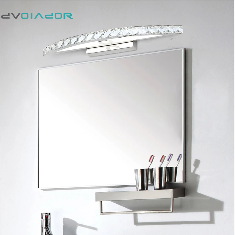 DVOLADOR الفاخرة كريستال LED مرآة الجبهة ضوء 10 W 15 W 110/220 V الحمام مكافحة الضباب الغرور إضاءة أرضية من الاستانليس ستيل مجلس الوزراء الجدار مصباح