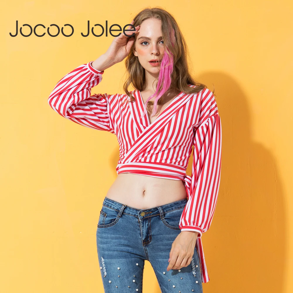 Женская Повседневная полосатая блузка Jocoo Jolee сексуальная короткая с длинным