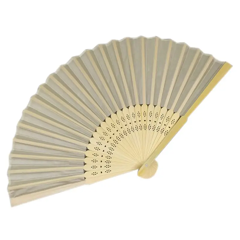 

10pcs/lot Personalized 21cm wood Spun Silk Hand Fan Wedding Invitation Rice color