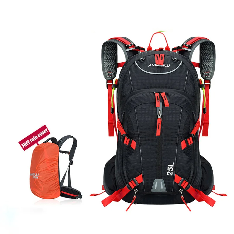ANMEILU 25L водонепроницаемый унисекс велосипедный рюкзак для активного отдыха, спортивный рюкзак с дождевиком и сеткой для шлема, для воды, походов, сумка - Цвет: red-black